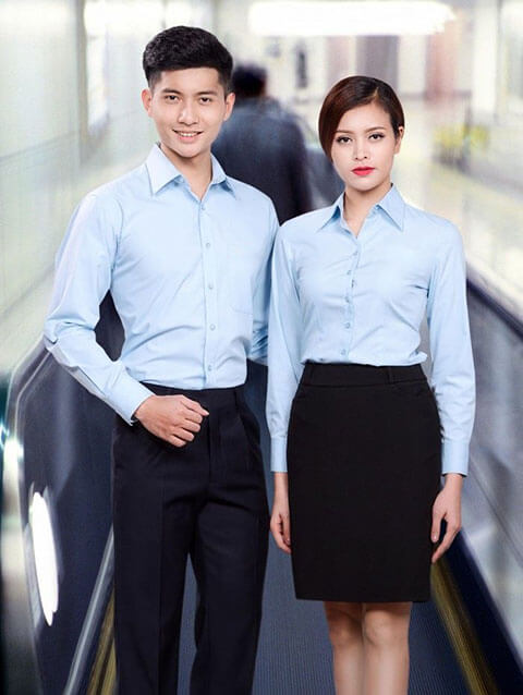 Sơ mi xanh tay dài - đơn giản Mẫu thiết kế truyền thống màu xanh